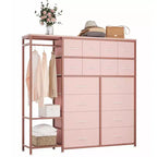Dresser with 16 Drawers & Hanging Rod & Shelves, Fabric Storage Organizer for Bedroom, Closet, or Entryway