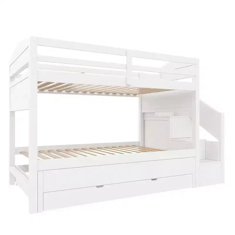Letto a castello Whisen Twin XL con letto estraibile, contenitore, legno massello, scala contenitore, armadio e 3 cassetti, per bambini