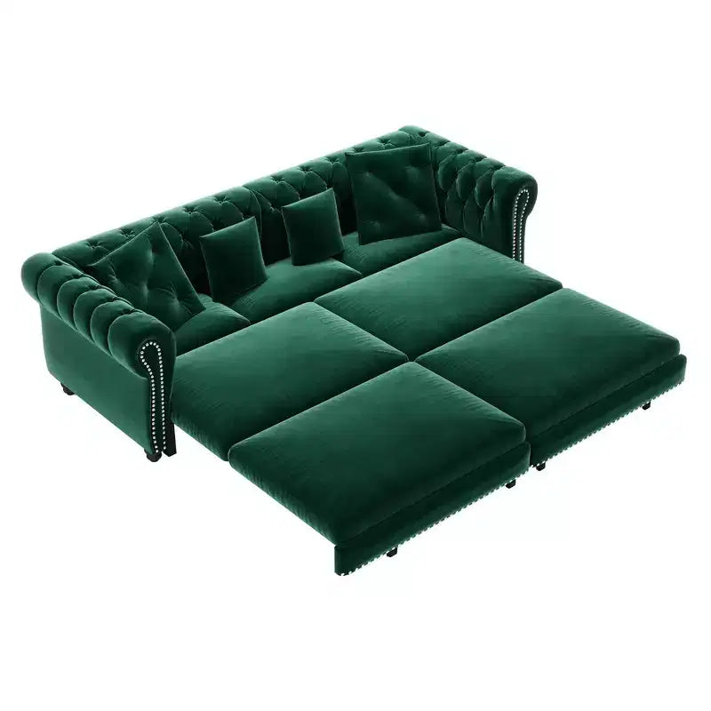 Canapé-lit escamotable et convertible Whisen en velours, format très grand lit, 3-en-1, avec ottoman amovible et design capitonné