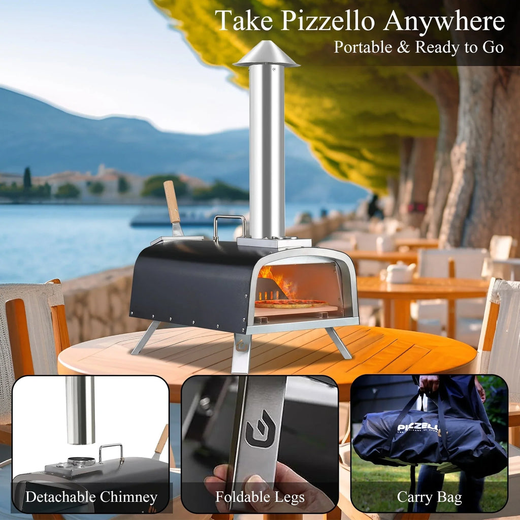 Four à pizza extérieur multicombustible, appareil à pizza cuite sur pierre avec brûleur à gaz et compartiment à bois – 12 pouces