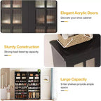 Meuble à chaussures haut Lantine avec portes, rangement à chaussures à 8 niveaux avec étagères réglables, meuble à chaussures moderne pour entrée, placard ou salon, blanc
