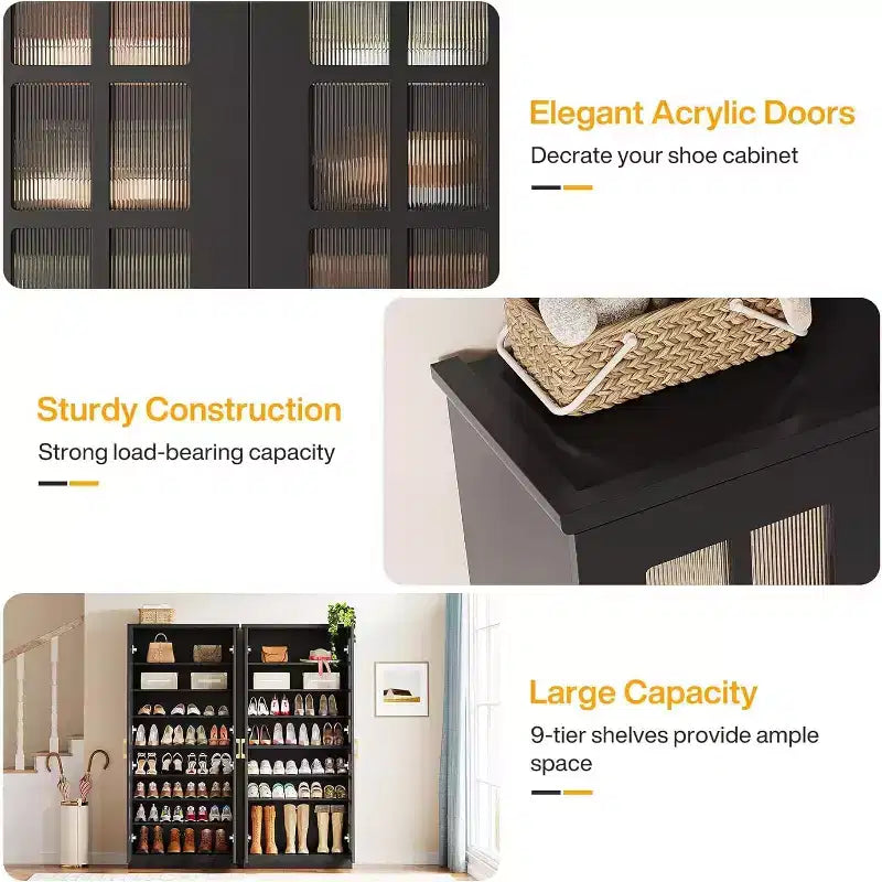 Meuble à chaussures haut Lantine avec portes, rangement à chaussures à 8 niveaux avec étagères réglables, meuble à chaussures moderne pour entrée, placard ou salon, blanc