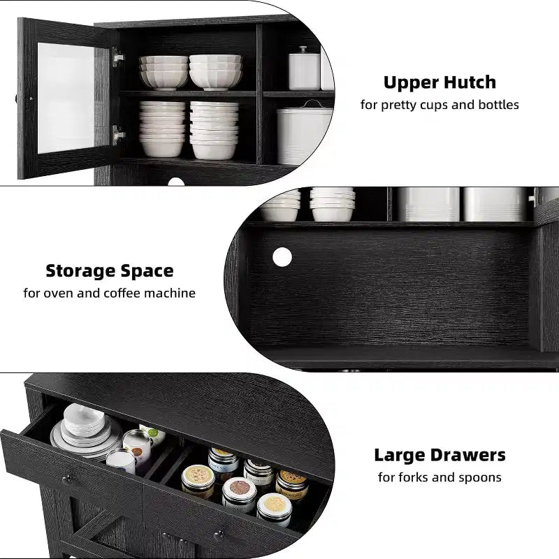 Dispensa da cucina con supporto per microonde, credenza a giorno con buffet e ripiani regolabili, per cucina e sala da pranzo