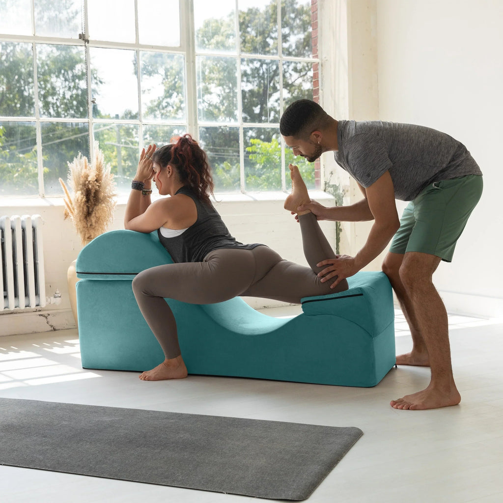 Méridienne convertible Avana Kami / yoga et massage – pouf 2-en-1 avec chaise longue de yoga pliable escamotable, microvelours – N/A