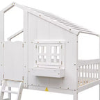 Letto a soppalco matrimoniale singolo a forma di casetta, letto rialzato in legno tipo casetta con scaletta e sponde di sicurezza per bambini