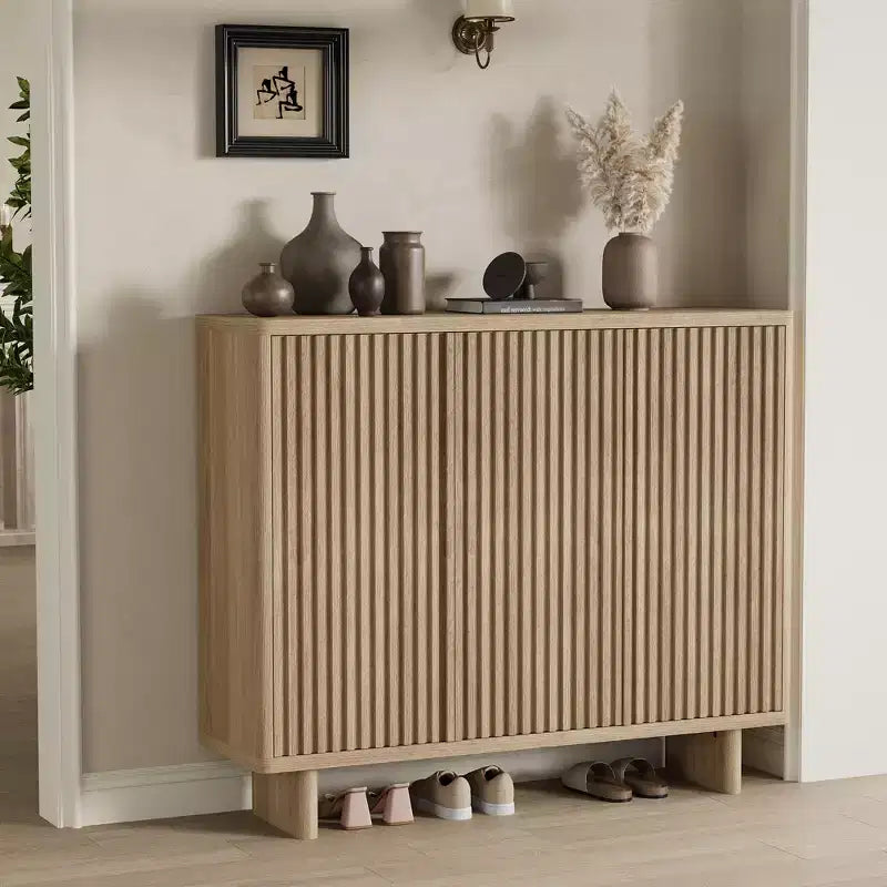 Meuble à chaussures Acekool 46 avec porte rainurée, meuble de rangement à 5 niveaux, banc d’entrée rustique pour couloir, hauteur de 41.5