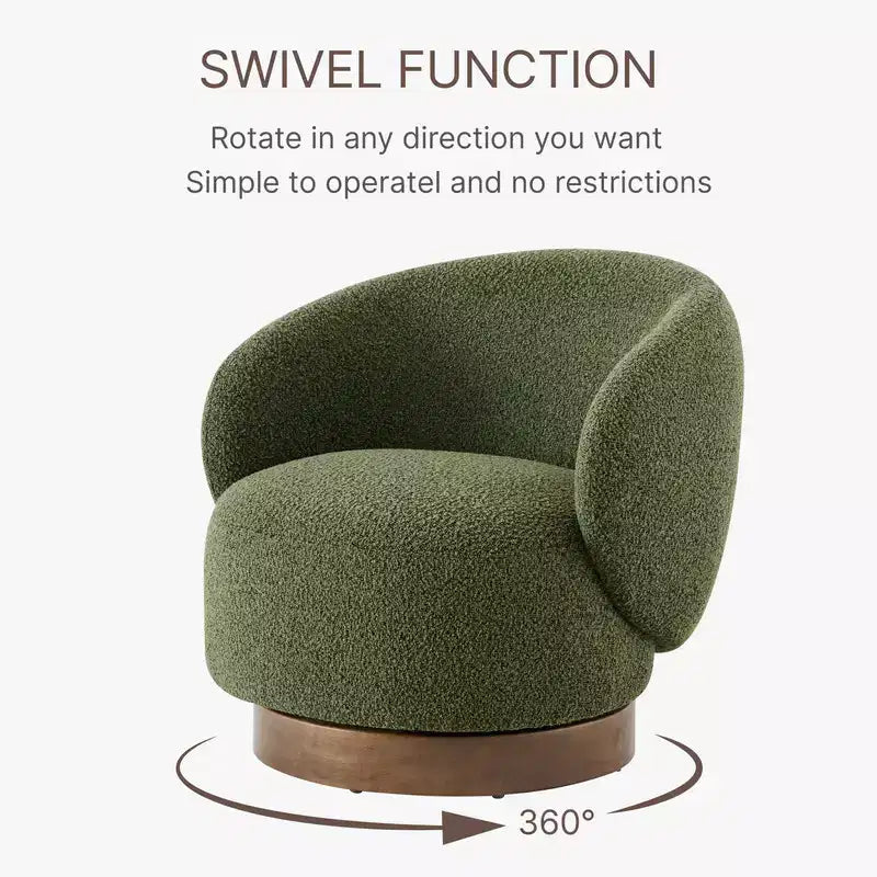 Fauteuil tonneau pivotant rembourré d’appoint Spruce&Spring avec base en bois