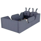 Letto a piattaforma singolo Whisen, struttura imbottita per letto a terra per bambini con cuscino a forma di coniglio e sponde laterali rimovibili