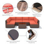 Ensemble de canapé modulaire d’extérieur rembourré en osier et acier, 7 pièces