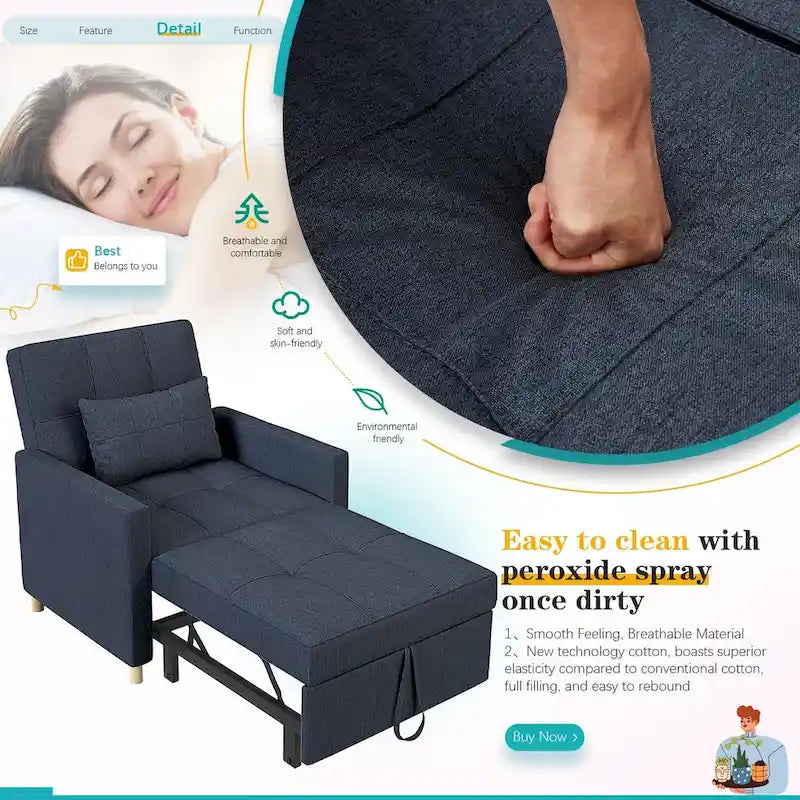 Poltrona divano letto 3 in 1 AECOJOY con cuscino e schienale convertibile