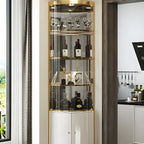 Glam Glossy Glass Gold Metal Rounded Display Corner Cabinet