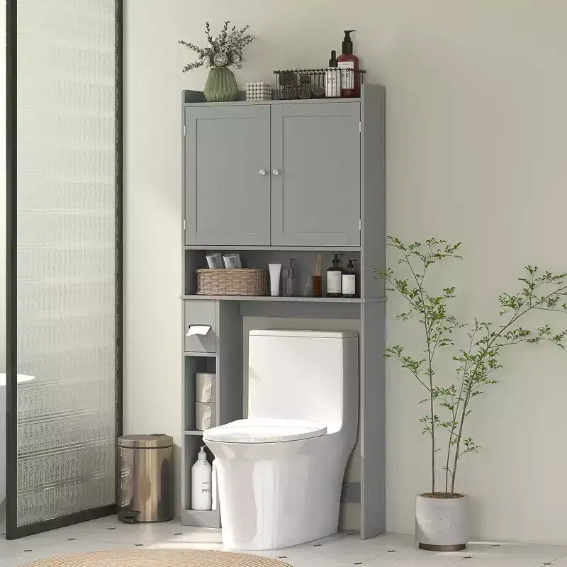 Mobile contenitore HOMCOM sopra il WC, organizer moderno per bagno sopra il WC con 2 ante, porta carta igienica e struttura indipendente salvaspazio