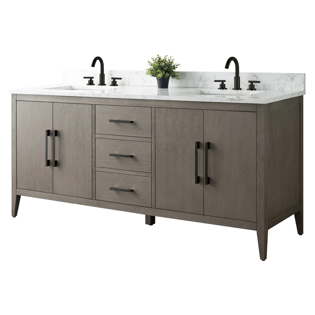 Meuble-lavabo Vanity Art 72 à double vasque avec plateau en marbre reconstitué