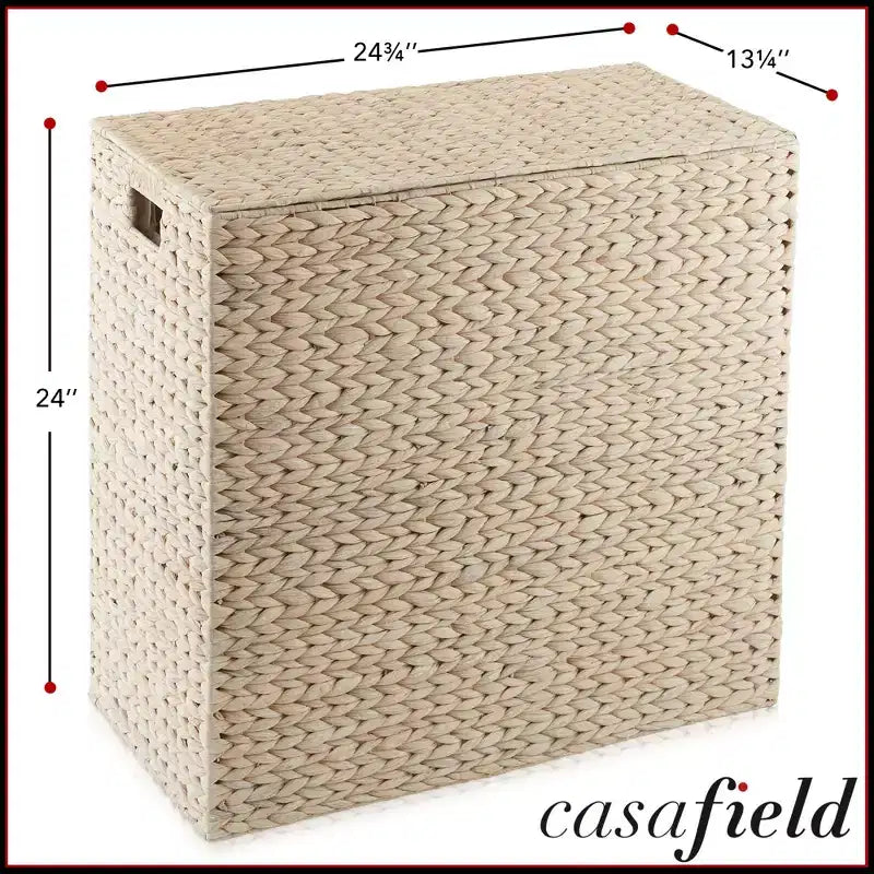 Cesto portabiancheria Casafield a 2 scomparti con coperchio e sacchetti foderati rimovibili, selezionatore in giacinto d'acqua intrecciato per i vestiti