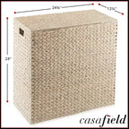 Cesto portabiancheria Casafield a 2 scomparti con coperchio e sacchetti foderati rimovibili, selezionatore in giacinto d'acqua intrecciato per i vestiti