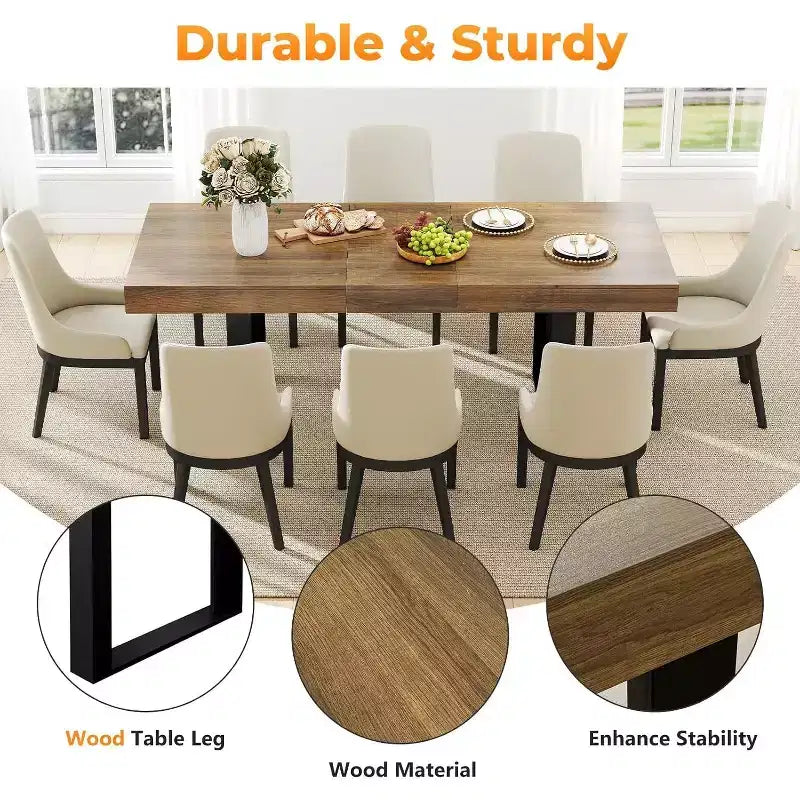 Table à manger extensible Zevemomo de 63 à 78,7 pouces, table de cuisine rectangulaire pour 6 à 10 personnes avec rail métallique et pieds coniques en U pour salle à manger ou bureau - Marron