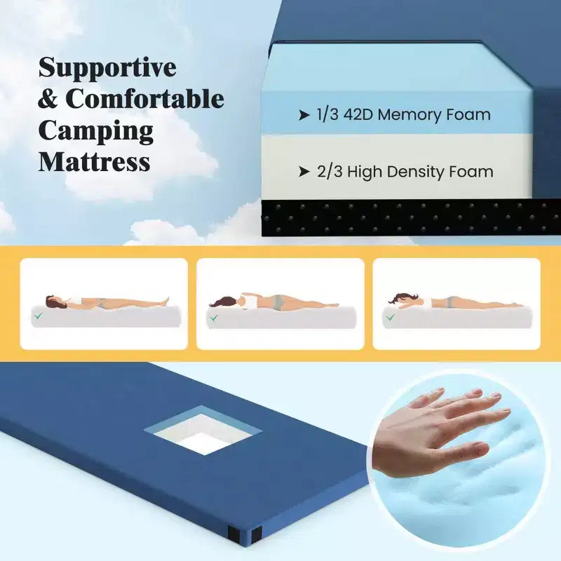 Materasso da campeggio in memory foam Costway con fondo antiscivolo e borsa da viaggio per dormire all’aperto, grigio/blu