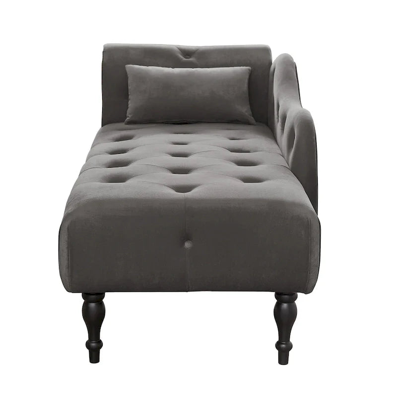 Chaise longue moderna da 60,6" in velluto con bottoni trapuntati, gambe in legno massello e borchie decorative