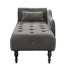 Chaise longue moderna da 60,6" in velluto con bottoni trapuntati, gambe in legno massello e borchie decorative