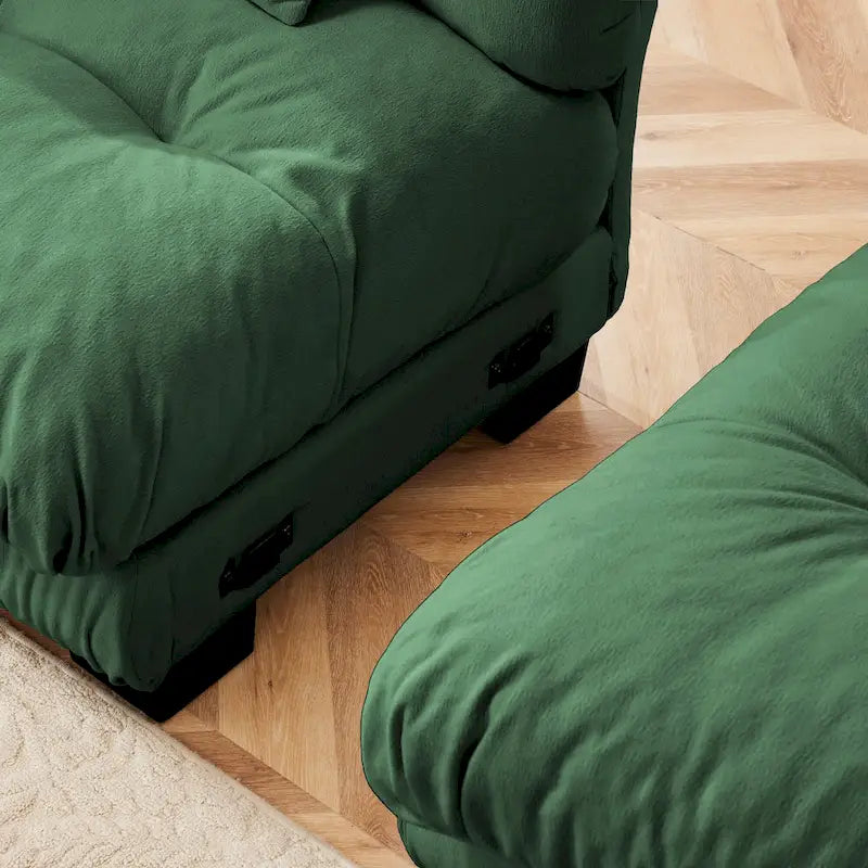 Canapé deux places modulable en L en chenille avec coussins lombaires