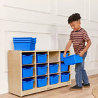 Mobiletto mobile con vassoi e 15 contenitori frontali a vaschetta, 3x4, arredo per bambini