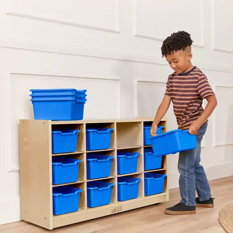 Mobiletto mobile con vassoi e 15 contenitori frontali a vaschetta, 3x4, arredo per bambini
