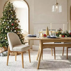 Set da pranzo composto da 9 pezzi per 8 persone, tavolo allungabile con base a cavalletto e sedie imbottite con gambe in legno massello-Panipeachy