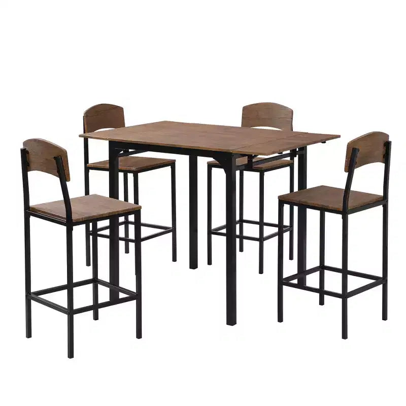 Ensemble Whisen de table à manger de ferme de 5 pièces avec rallonge rabattable, hauteur comptoir, et chaises de salle à manger