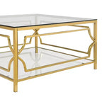 Merax Square Coffee Table with Black or Clear Glass Top and Two-Tier Display Shelf