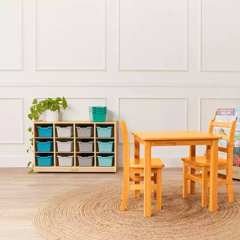 Mobiletto mobile con vassoi e 15 contenitori frontali a vaschetta, 3x4, arredo per bambini