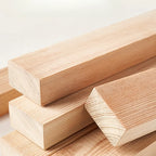 Libreria verticale in legno a forma di L con finitura naturale e schienale aperto