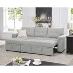 Divano componibile reversibile trasformabile con letto estraibile, chaise longue con contenitore nascosto e gambe resistenti