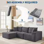108 modernes Sofa, 3-Sitzer-Sofa in L-Form mit Polsterbezug und Kissen, Sofa mit tiefer Sitzfläche, keine Montage erforderlich