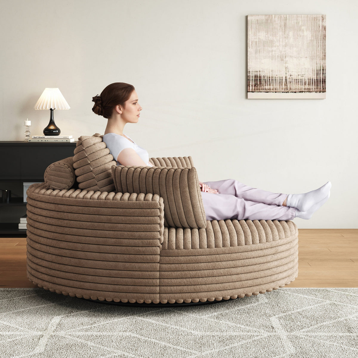 Fauteuil pivotant individuel en mousse et chenille côtelée
