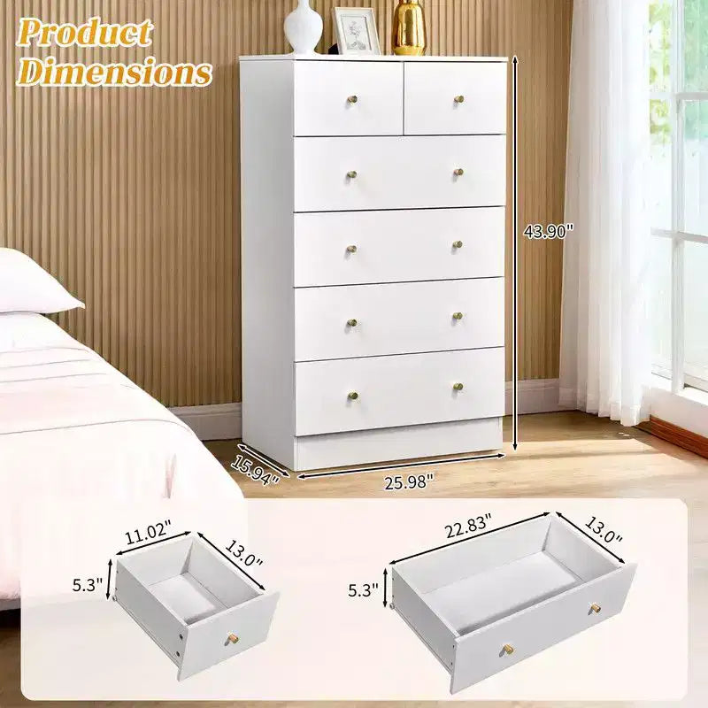 Karl Home Cassettiera grande a 6 cassetti per camera da letto e cassettiera con struttura robusta, organizzatore contenitore in legno per guardaroba, bianca