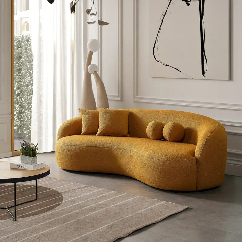 Divano curvo di lusso moderno in tessuto bouclé, stile Japandi, Blaine