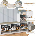 Meuble à chaussures de style maison de campagne avec banc, 4 tiroirs basculants, organisateur de rangement pour chaussures d’entrée avec assise rembourrée confortable, banc à chaussures autoportant
