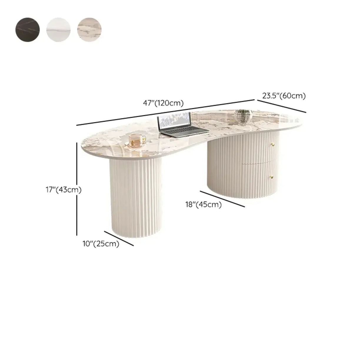Table basse ovale blanche standard minimaliste avec 2 tiroirs