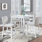 Set da pranzo moderno da 5 pezzi con tavolo quadrato ad altezza bancone e 4 sedie imbottite