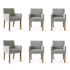 Ensemble de 6 chaises de salle à manger rembourrées avec accoudoirs, fauteuils modernes en lin avec pieds en bois, chaises d’appoint pour salle à manger et salon - Panipeachy