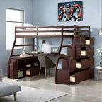 Twin Size Loft Bed with 7 Drawers, 2 Shelves, Cabinet and Desk for Kids and Teens
