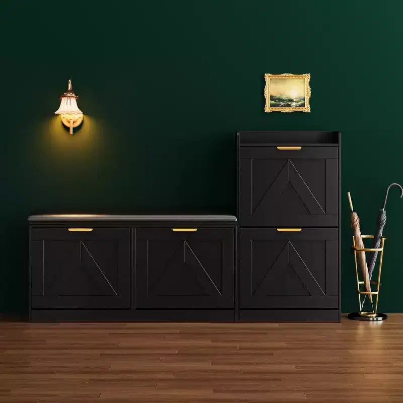 Meuble à chaussures de style maison de campagne avec banc, 4 tiroirs basculants, organisateur de rangement pour chaussures d’entrée avec assise rembourrée confortable, banc à chaussures autoportant