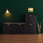 Meuble à chaussures de style maison de campagne avec banc, 4 tiroirs basculants, organisateur de rangement pour chaussures d’entrée avec assise rembourrée confortable, banc à chaussures autoportant