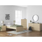 Commode moderne à 6 tiroirs Onita Signature Design by Ashley, finition bois brun naturel, conception sans poignées