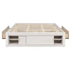 Whisen Queen Platform Bed Frame with 4 Storage Drawers and Footboard Storage