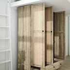 Armadio in rattan Famapy con 3 cassetti, guardaroba con 3 ante in rattan traspirante, armadio alto in stile rustico per camera da letto