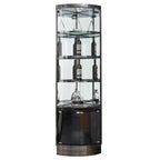 Meuble d’angle de rangement et d’exposition avec plusieurs niveaux, en verre et métal, pour bouteilles de vin