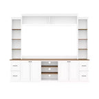 ModernLuxe 4-in-1 Farmhouse Entertainment Center Wall Unit, Fits TVs Up to 70, TV Stand Media Console w/ Adjustable Shelves & Drawers