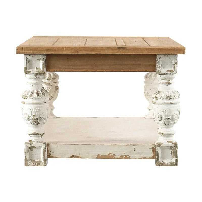 Rechteckiger Couchtisch aus weiß getünchtem Holz im Antik-Look