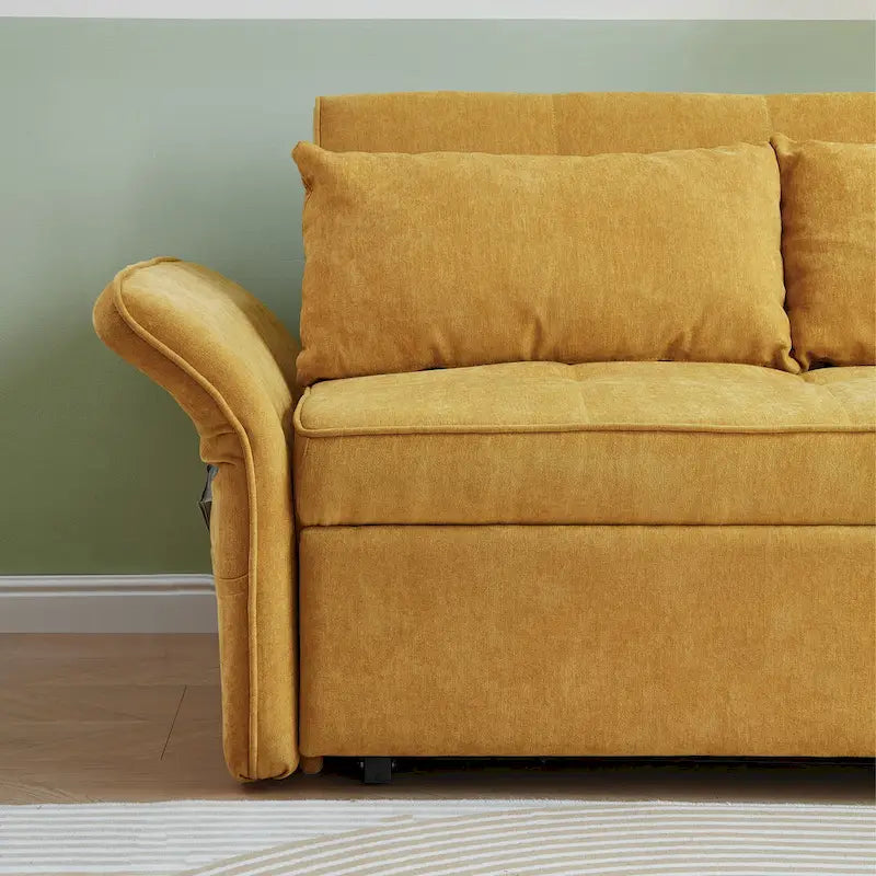 Canapé-lit escamotable en tissu chenille jaune - 39.00 x 53.50 x 31.50